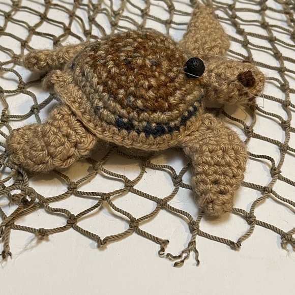 Crochet Brown & Blue Lava Bead Essential Oil Diffuser Sea Turtle Ornament SK . - Picture 3 of 5